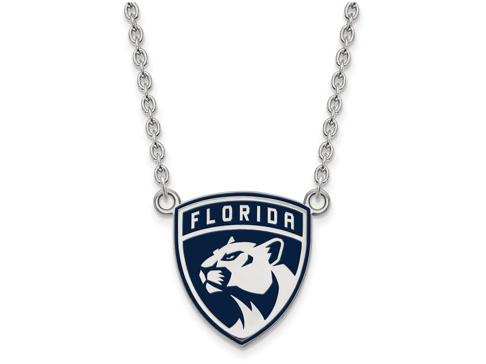 LogoArt Sterling Silver Florida Panthers Large Enamel Pendant Necklace