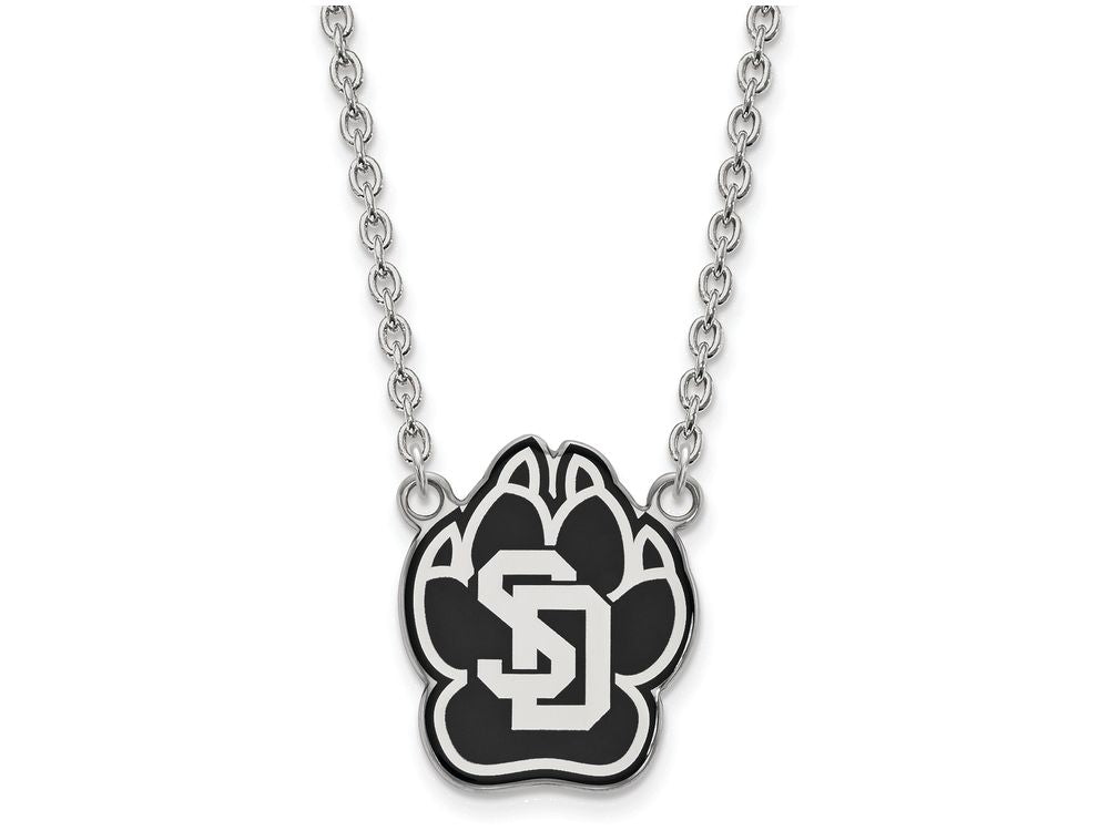 LogoArt Sterling Silver University Of South Dakota Large Enamel Pendant Necklace