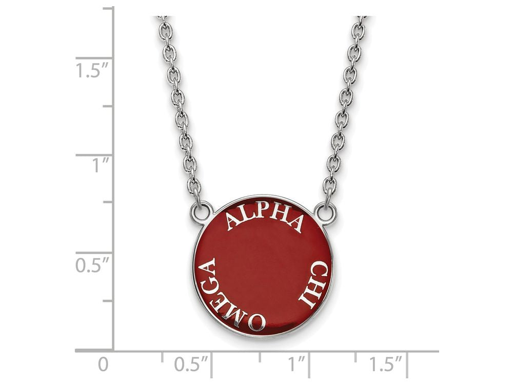 LogoArt Sterling Silver Alpha Chi Omega Small Enameled Pendant Necklace With 18 Inch