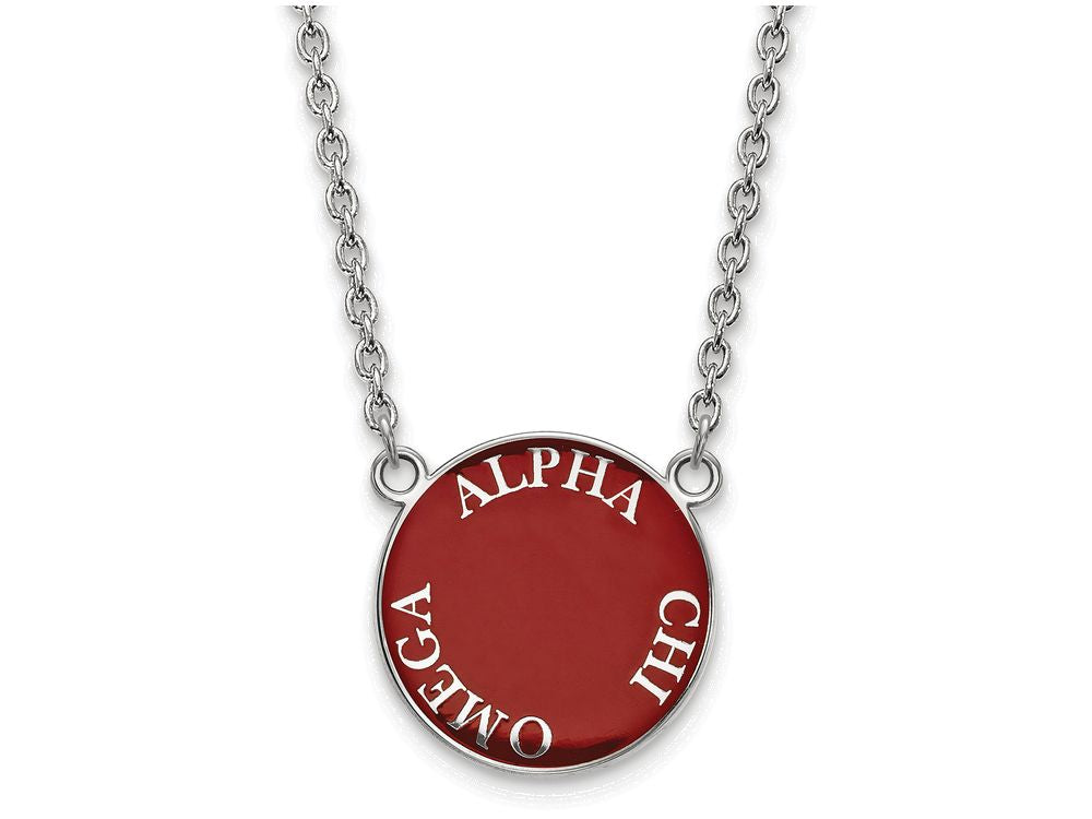 LogoArt Sterling Silver Alpha Chi Omega Small Enameled Pendant Necklace With 18 Inch