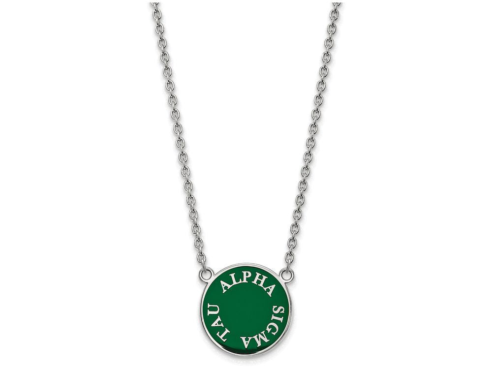 LogoArt Sterling Silver Alpha Sigma Tau Small Enameled Pendant Necklace With 18 Inch