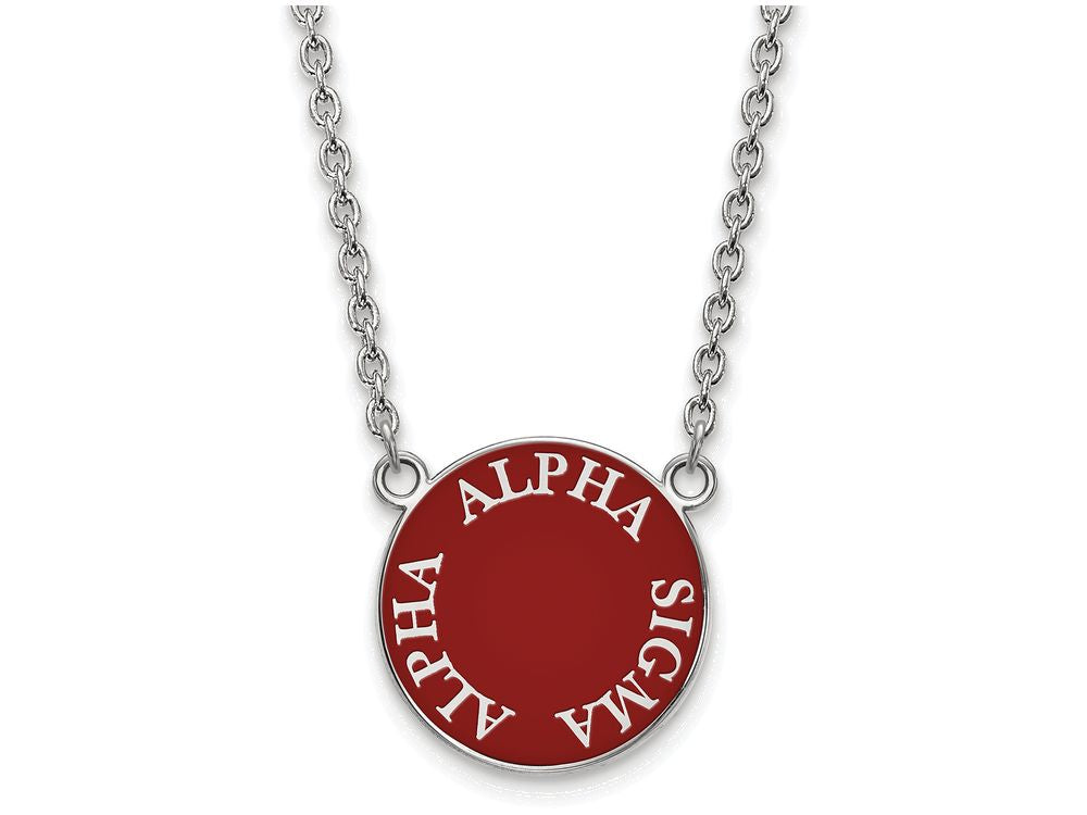 LogoArt Sterling Silver Alpha Sigma Alpha Small Enameled Pendant Necklace With 18 Inch