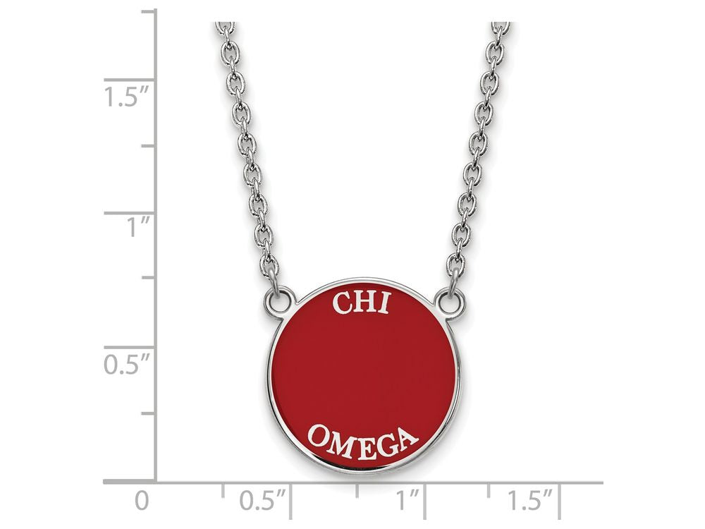 LogoArt Sterling Silver Chi Omega Small Enameled Pendant Necklace With 18 Inch