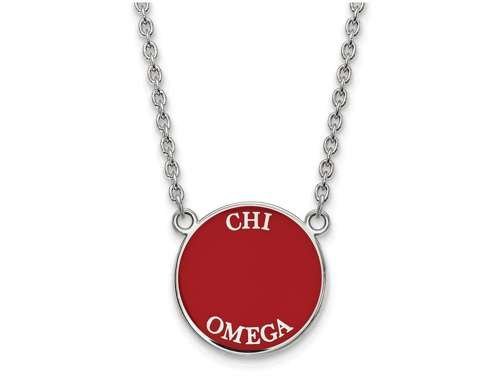 LogoArt Sterling Silver Chi Omega Small Enameled Pendant Necklace With 18 Inch