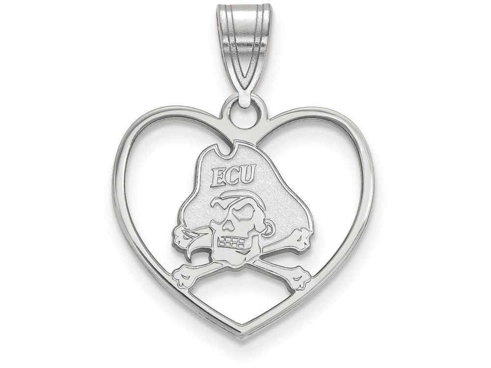 LogoArt Sterling Silver East Carolina University Pendant Necklace In Heart