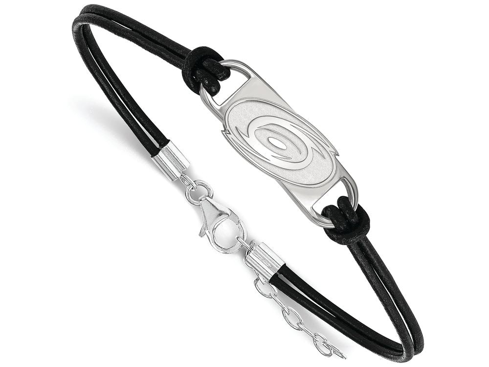 Logoart 925 Sterling Silver Carolina Hurricanes Small Center Leather Bracelet