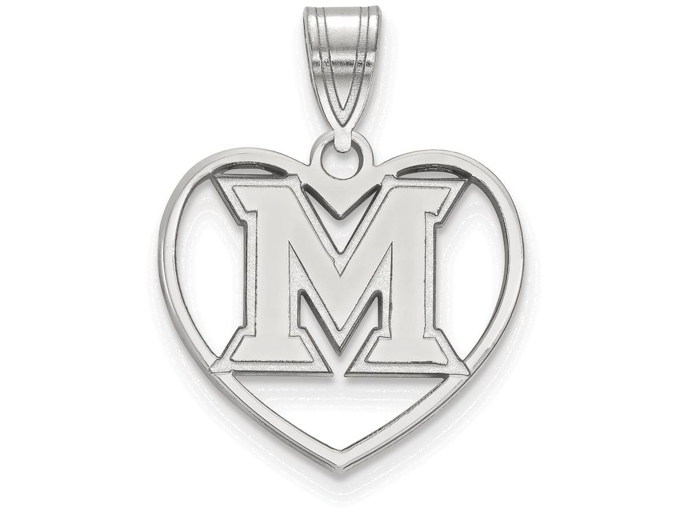 LogoArt Sterling Silver Miami University Pendant Necklace In Heart