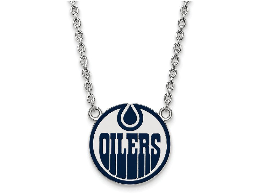 LogoArt Sterling Silver Edmonton Oilers Large Enamel Pendant Necklace