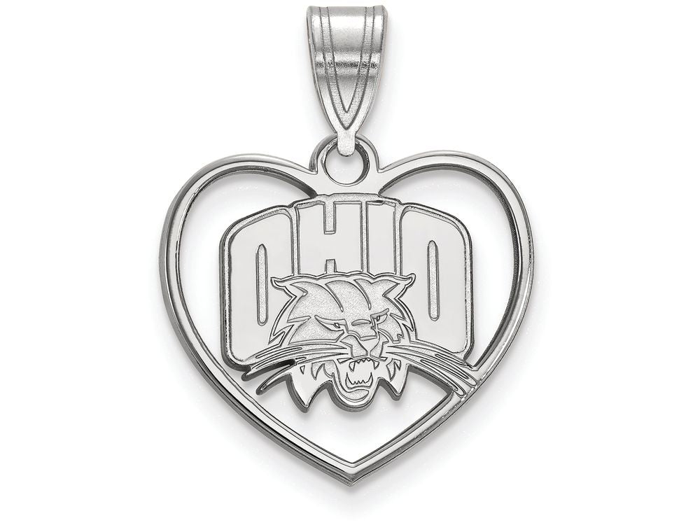 LogoArt Sterling Silver Ohio University Pendant Necklace In Heart