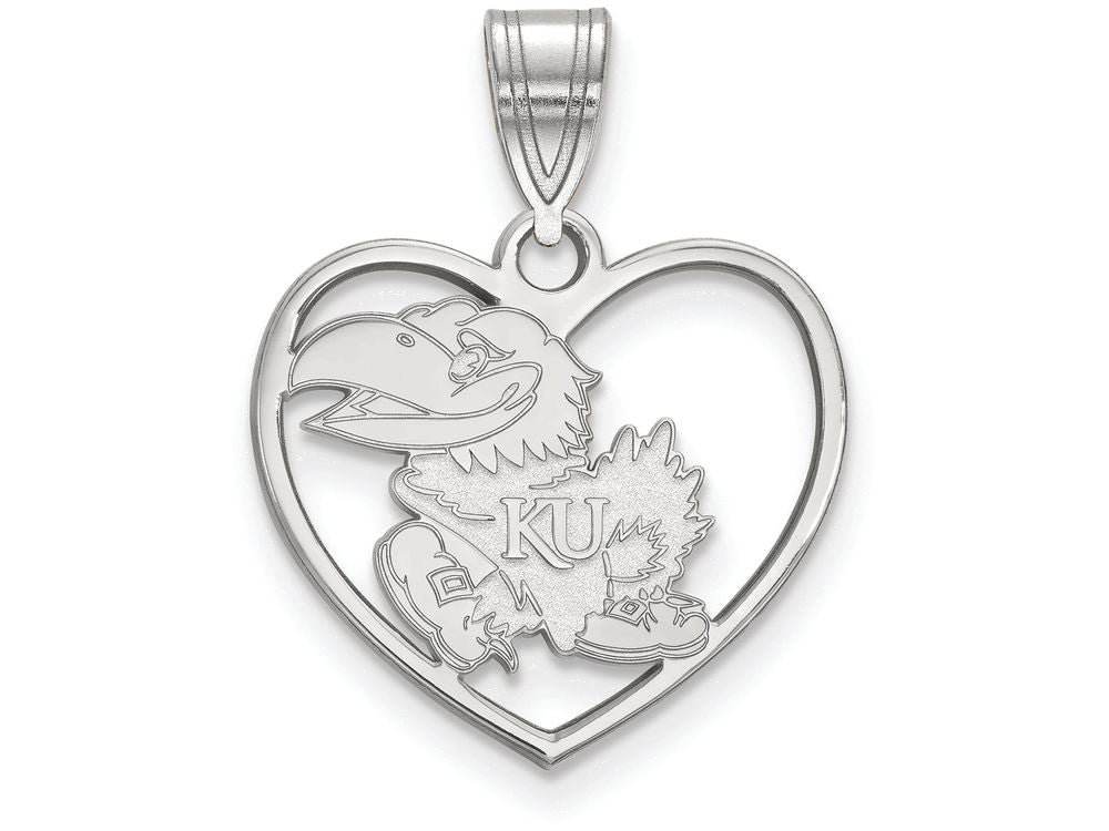 LogoArt Sterling Silver University Of Kansas Pendant Necklace In Heart