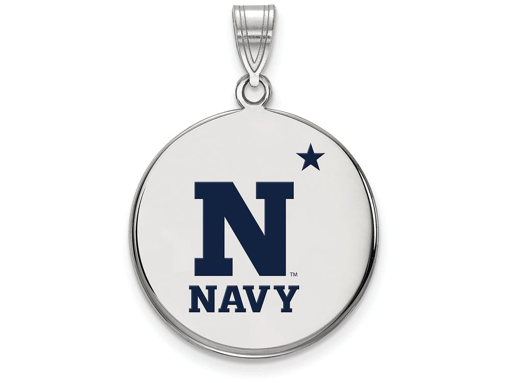 LogoArt Sterling Silver Navy Large Enamel Disc Pendant Necklace