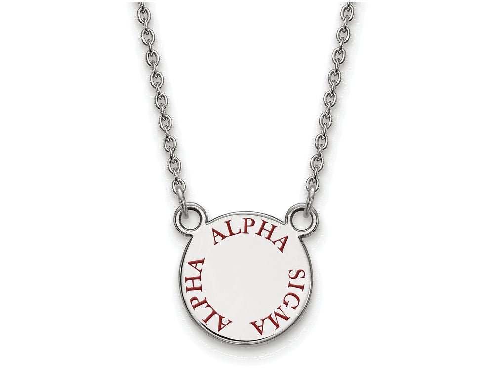 LogoArt Sterling Silver Alpha Sigma Alpha Extra Small Enameled Pendant Necklace With 18 Inch