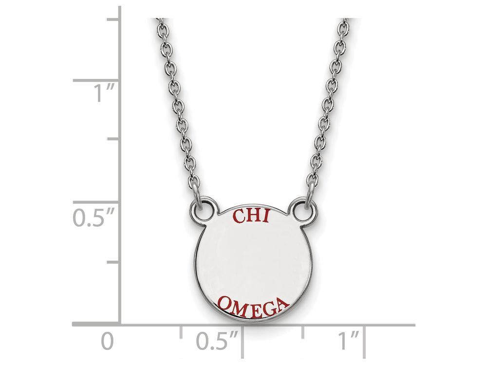 LogoArt Sterling Silver Chi Omega Extra Small Enameled Pendant Necklace With 18 Inch