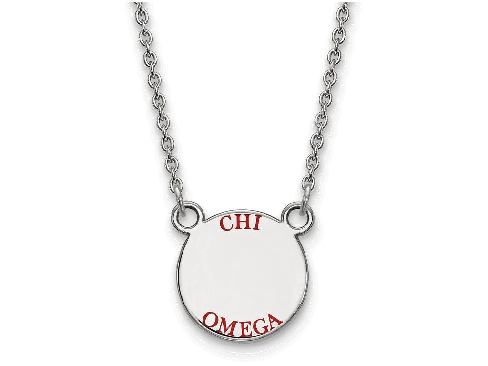LogoArt Sterling Silver Chi Omega Extra Small Enameled Pendant Necklace With 18 Inch