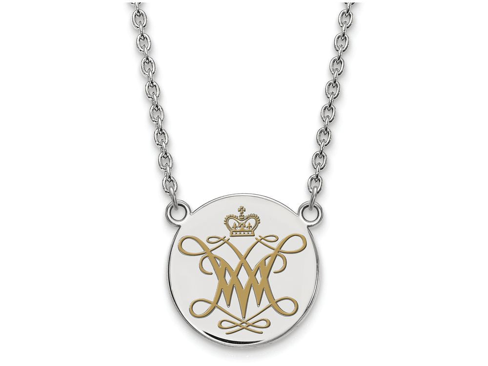 LogoArt Sterling Silver William And Mary Large Enamel Disc Necklace