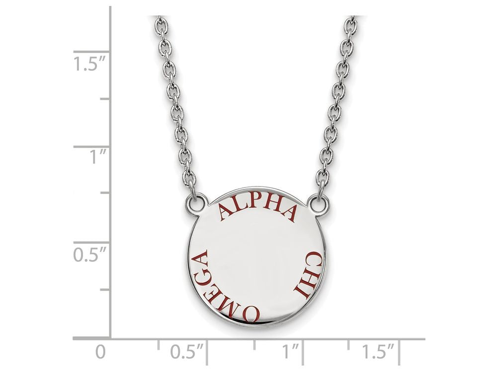 LogoArt Sterling Silver Alpha Chi Omega Small Enameled Pendant Necklace With 18 Inch