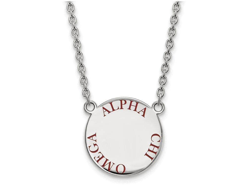 LogoArt Sterling Silver Alpha Chi Omega Small Enameled Pendant Necklace With 18 Inch