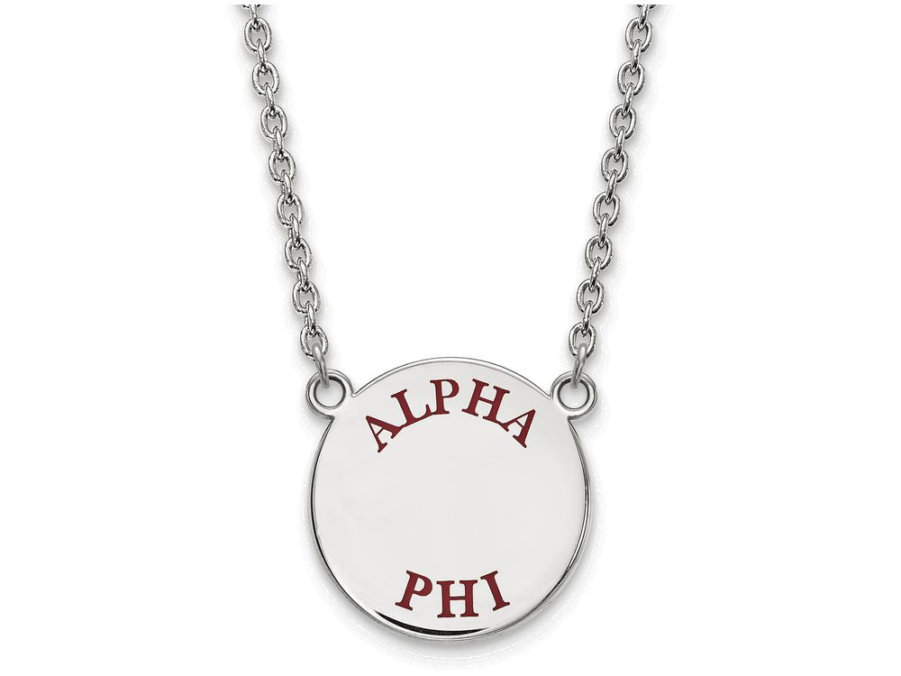 LogoArt Sterling Silver Alpha Phi Small Enameled Pendant Necklace With 18 Inch