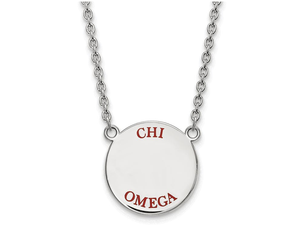 LogoArt Sterling Silver Chi Omega Small Enameled Pendant Necklace With 18 Inch