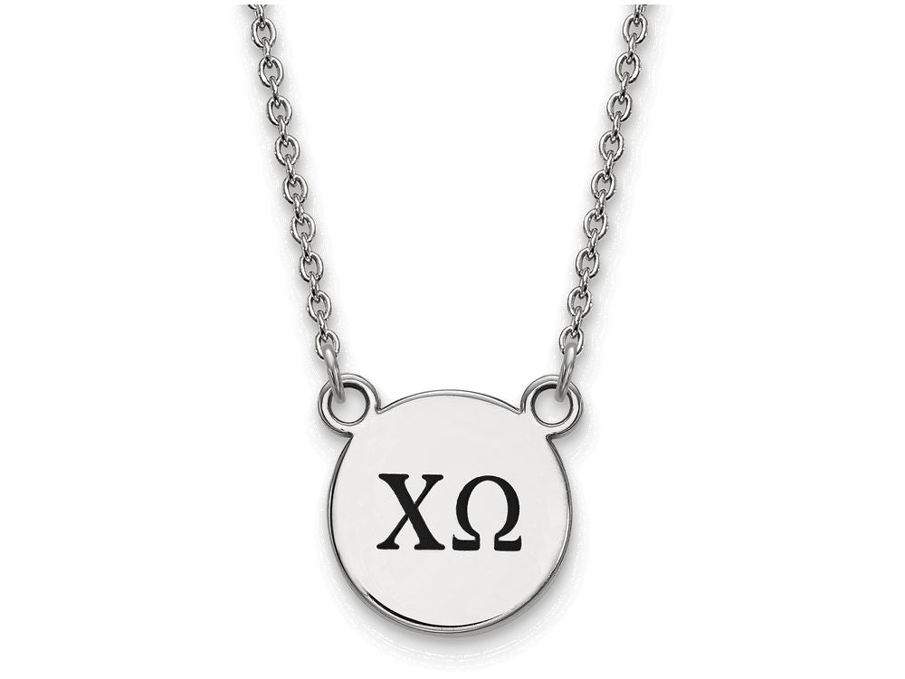 LogoArt Sterling Silver Chi Omega Extra Small Enameled Pendant Necklace With 18 Inch