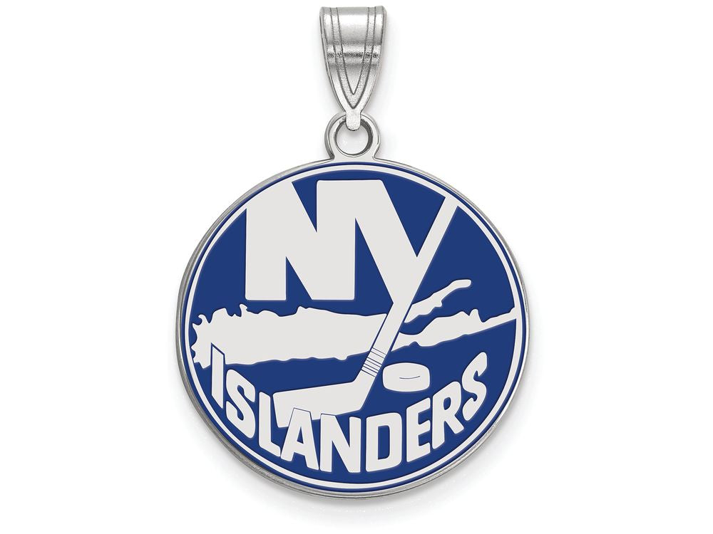 LogoArt Sterling Silver New York Islanders Large Enamel Pendant Necklace