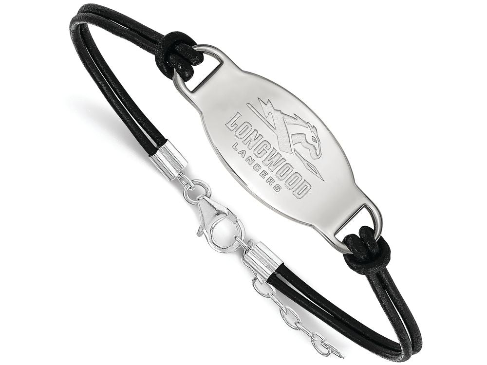 LogoArt Sterling Silver Longwood University Ctr Plate Leather Bracelet 2