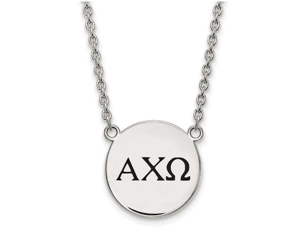 LogoArt Sterling Silver Alpha Chi Omega Small Enameled Pendant Necklace With 18 Inch