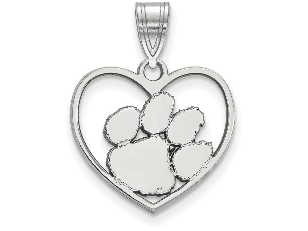 LogoArt Sterling Silver Clemson University Pendant Necklace In Heart