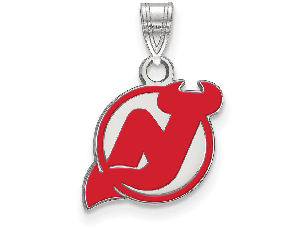 LogoArt Sterling Silver New Jersey Devils Small Enamel Pendant Necklace