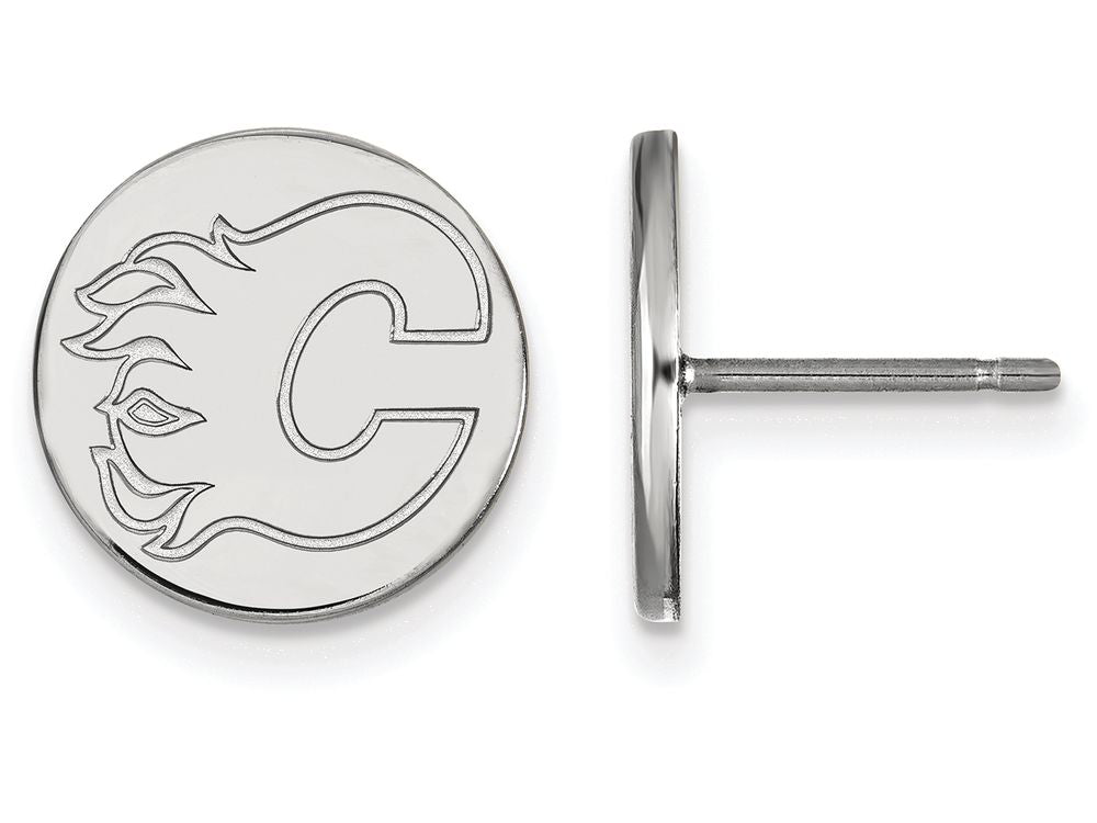 LogoArt Sterling Silver Calgary Flames Small Disc Earrings