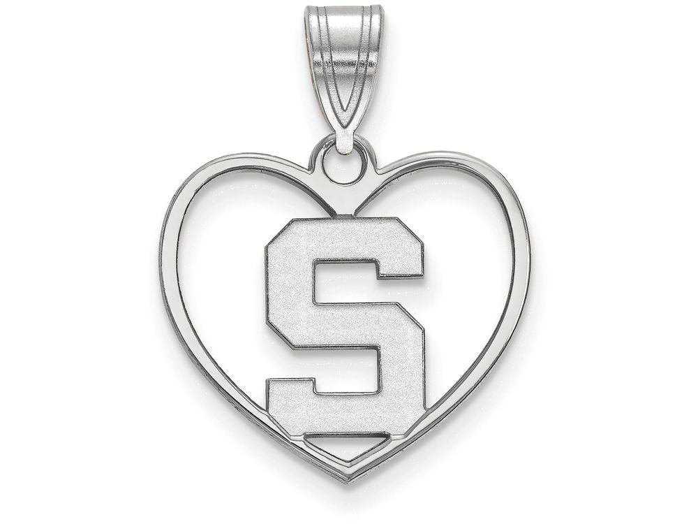 LogoArt Sterling Silver Michigan State University Pendant Necklace In Heart