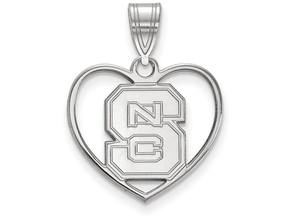 LogoArt Sterling Silver North Carolina State University Pendant Necklace In Heart