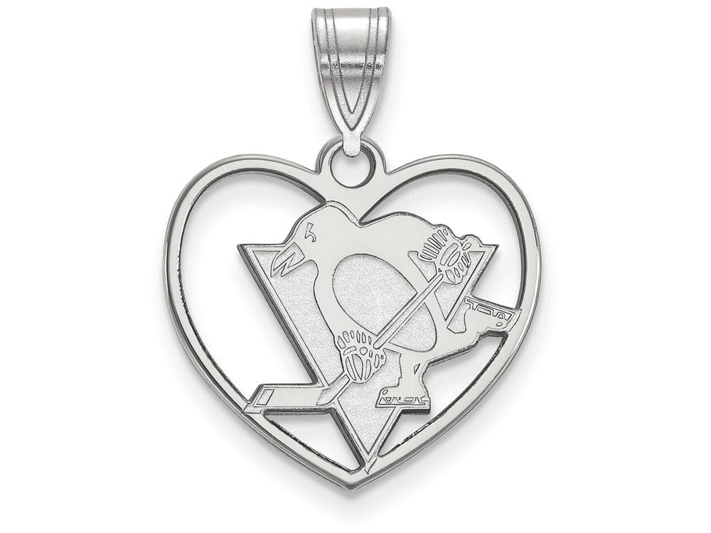 LogoArt Sterling Silver Pittsburgh Penguins Pendant Necklace In Heart