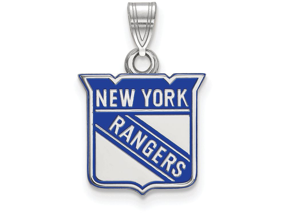 LogoArt Sterling Silver New York Rangers Small Enamel Pendant Necklace