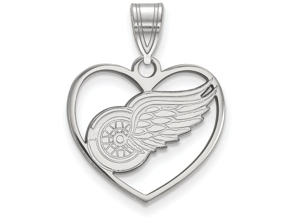 LogoArt Sterling Silver Detroit Red Wings Pendant Necklace In Heart