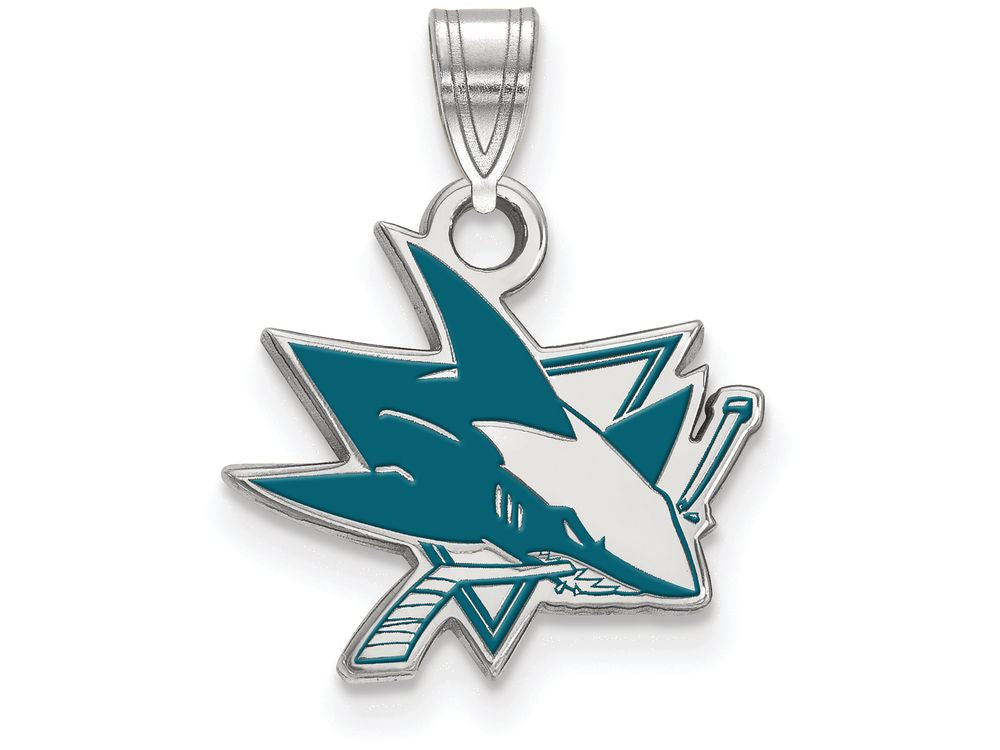 LogoArt Sterling Silver San Jose Sharks Small Enamel Pendant Necklace