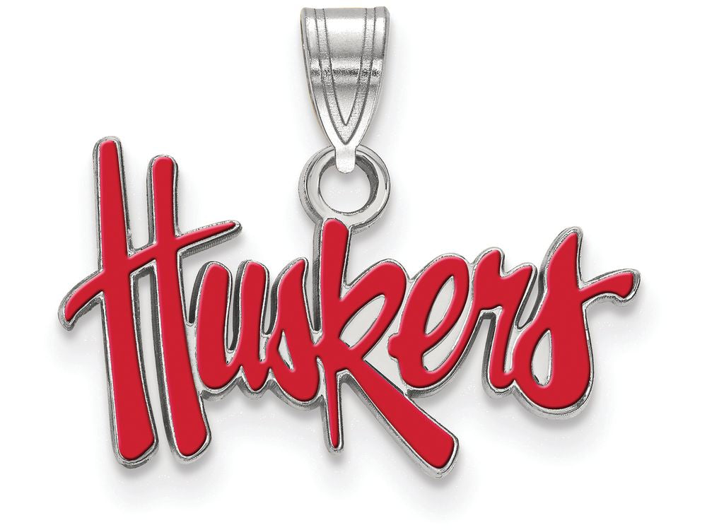 LogoArt Sterling Silver University Of Nebraska Small Enamel Pendant Necklace
