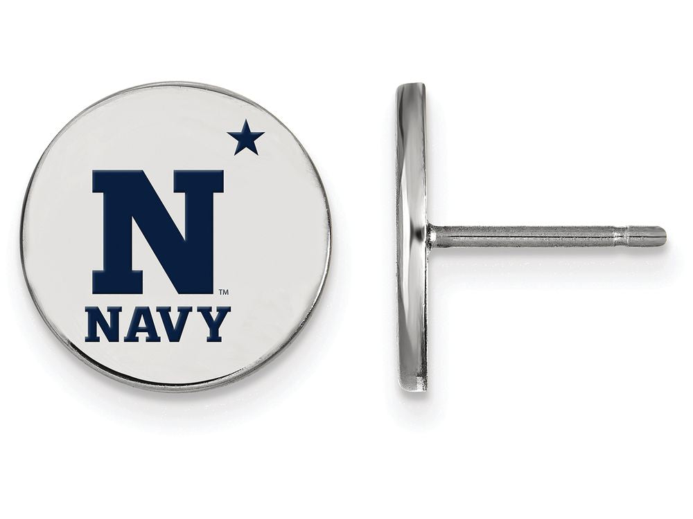 LogoArt Sterling Silver Navy Small Enamel Disc Earrings
