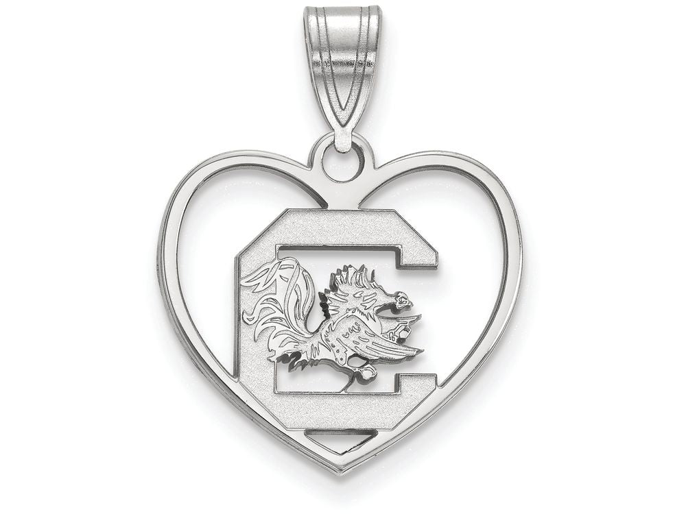 LogoArt Sterling Silver University Of South Carolina Pendant Necklace In Heart