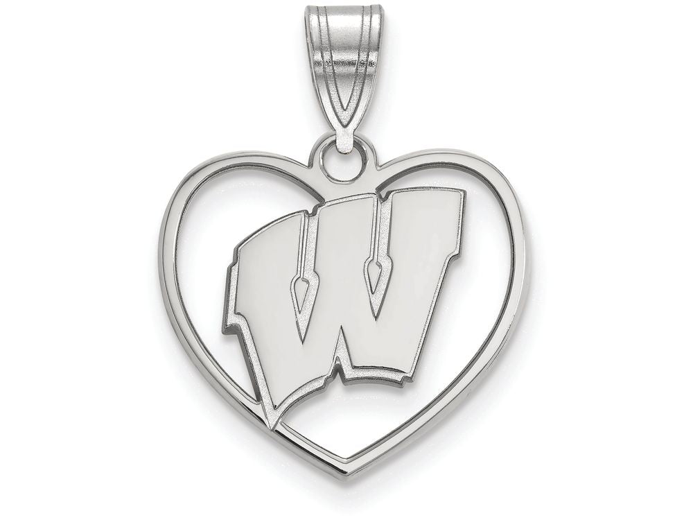 LogoArt Sterling Silver University Of Wisconsin Pendant Necklace In Heart