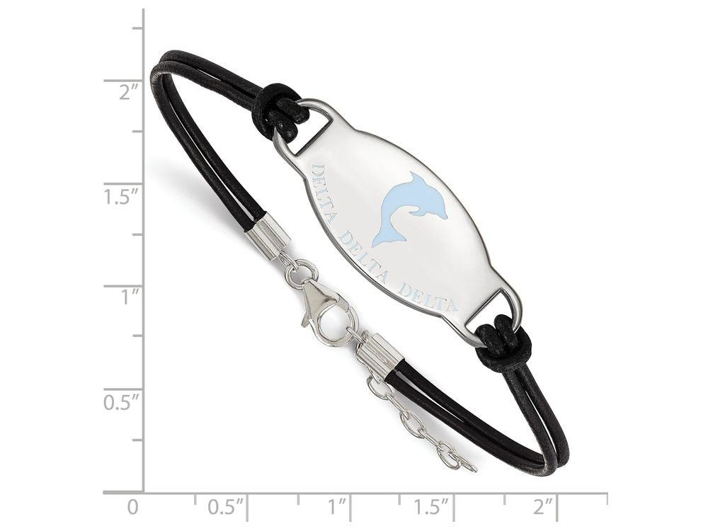 LogoArt Sterling Silver Delta Delta Delta Enameled Oval Leather Bracelet