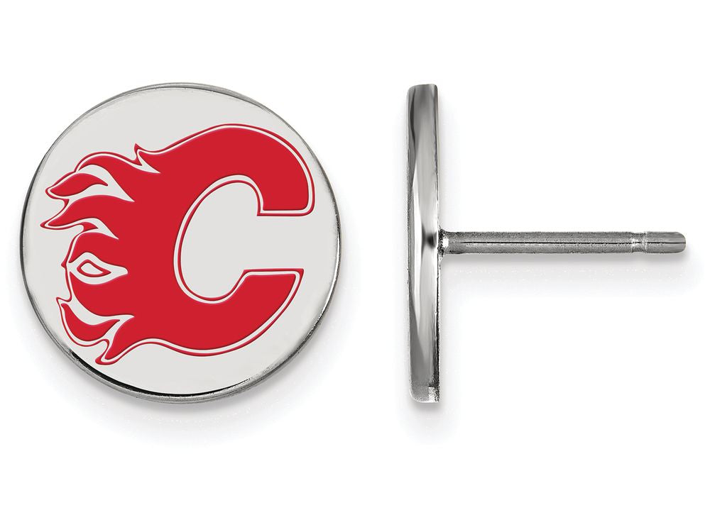 LogoArt Sterling Silver Calgary Flames Small Enamel Disc Earrings