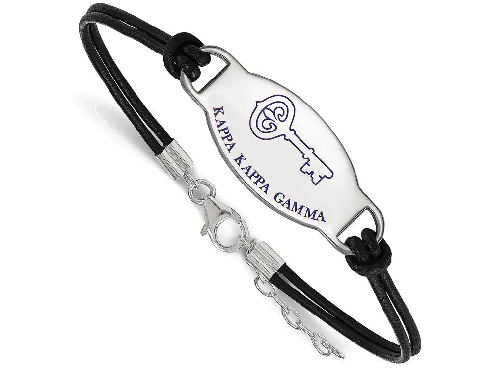 Logoart 925 Sterling Silver Kappa Kappa Gamma Enameled Black Leather Bracelet