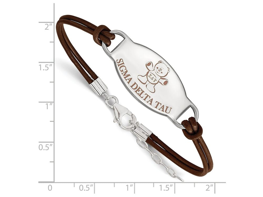 LogoArt Sterling Silver Sigma Delta Tau Enameled Oval Leather Bracelet