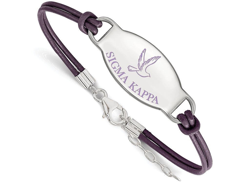 LogoArt Sterling Silver Sigma Kappa Enameled Oval Leather Bracelet