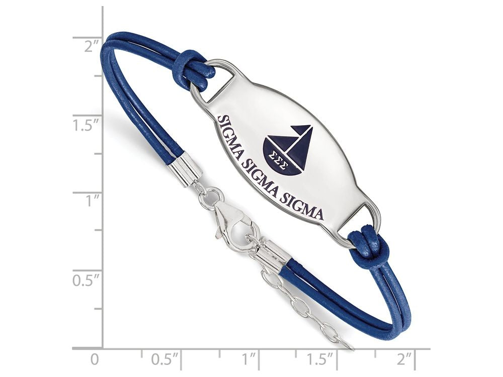 LogoArt Sterling Silver Sigma Sigma Sigma Enameled Oval Leather Bracelet