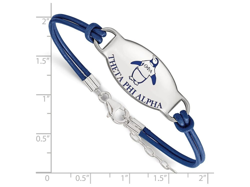 LogoArt Sterling Silver Theta Phi Alpha Enameled Leather Bracelet