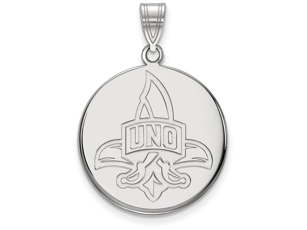 LogoArt Sterling Silver University Of New Orleans Large Disc Pendant Necklace