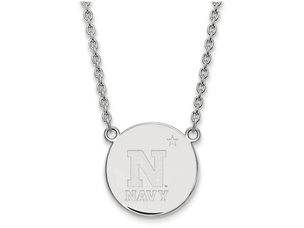 LogoArt Sterling Silver Navy Large Disc Pendant Necklace