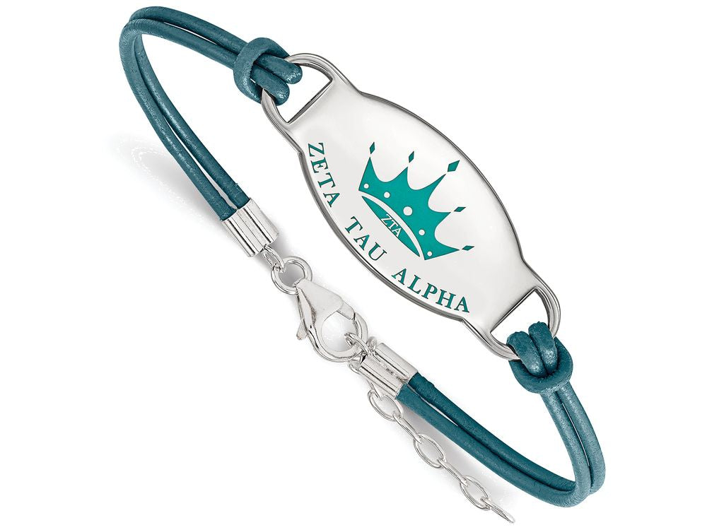 LogoArt Sterling Silver Zeta Tau Alpha Enameled Oval Leather Bracelet